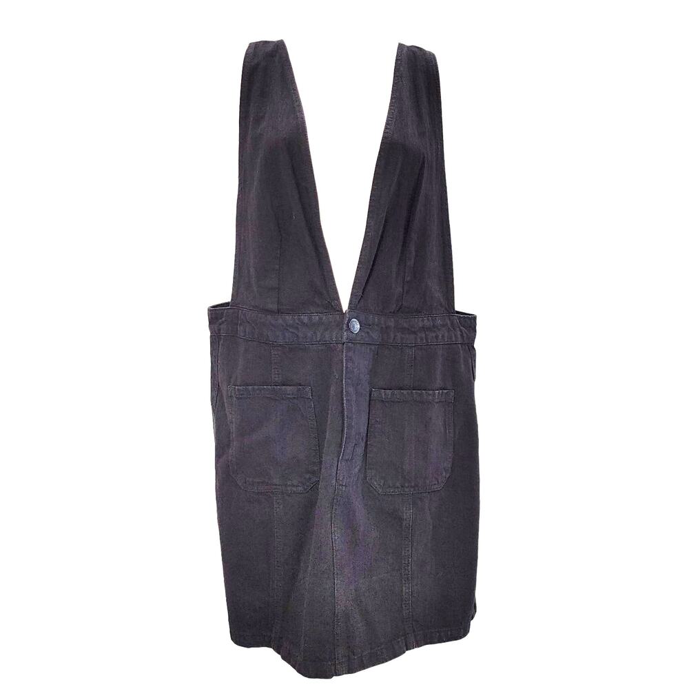 Forever 21 Pinafore Denim Dress Deep V-Neck Adjustable Strap Black Womens Sz OX